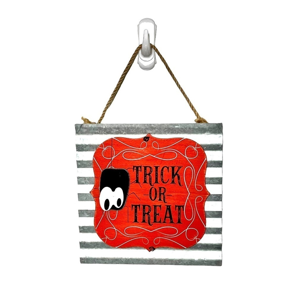 Transpac Metal Halloween Trick or Treat Sign New With Tags